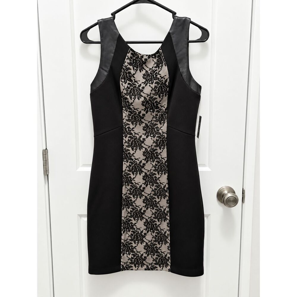 NWT GUESS Avery Dress Women's 10 Black Lace Nude Illusion Bodycon Cocktail Mini